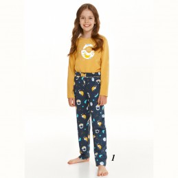 Musztardowa piżama dziewczęca wzór ze zwierzątkiem 122 do 158
