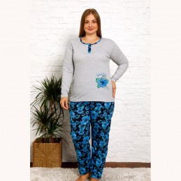 Szaro-niebieska dwuczęściowa piżama damska bawełna XL 2XL 3XL 4XL