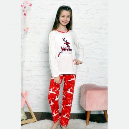Czerwono-biała piżama dziewczęca świąteczny wzór 134 do 164