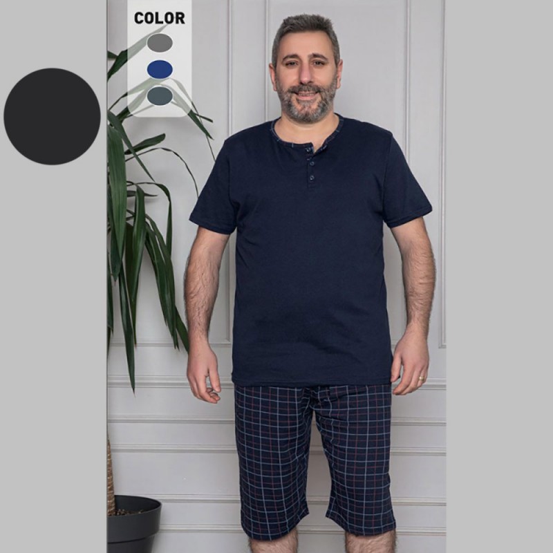 Wygodna piżama męska grafit wzór w kratę XL 2XL 3XL 4XL
