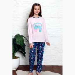 Urocza fioletowa piżama dziewczęca wzór w kaktusy 134 do 164