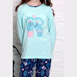 Urocza miętowa piżama dziewczęca dwuczęściowa super nadruk 134 do 164