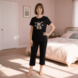 Najmodniejsza piżama damska 100% bawełna komfort i styl czarna