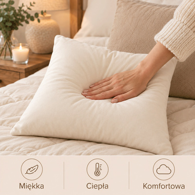 Poduszka z wełną 40x40 ecru — szczegóły wykonania