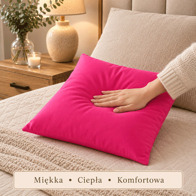 Różowy jasiek z wełną 45x45 — aranżacja odpoczynku