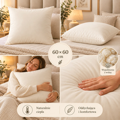 Poduszka z wełną 60x60 ecru — zdjęcie produktu 2