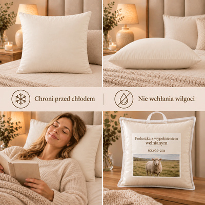 Poduszka z wełną 65x65 ecru — zdjęcie produktu 3