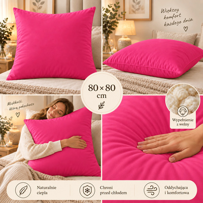 Różowa poduszka z wełną 80x80 — zdjęcie produktu 3